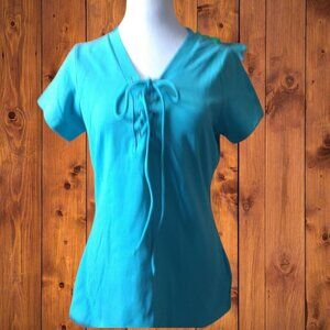 PATTY BOUTIK WOMEN'S XL SHORT SLEEVE BLOUSE PULLOVER TIE UP BLUE NEW CASUAL